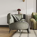 Beige And Green Sofa Set In Elegant Living Room With Arched Window And Herringbone Floor