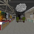 Bar Interior Design With Stained Glass Window Red Sofas Wooden Structures And Green Plants