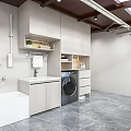 Modern Bathroom Interior Design With Marble Floor Washing Machine Sink And Cabinets