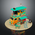 Fresh Seafood From Fishermans Food Truck With Orange Green Exterior And Outdoor Seating