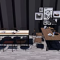 Modern Dining Table Set With Chairs Decorative Wall Frames And Potted Plant 3d model