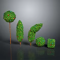 Green Plants With Small Red Fruits In Various Shapes And Different Heights On Gray Background