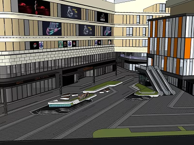 Modern Multi Level Shopping Mall With Billboard Displays Pedestrian Walkways And Escalators 3d model