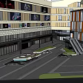 Modern Multi Level Shopping Mall With Billboard Displays Pedestrian Walkways And Escalators