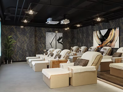 Modern Home Theater Room With Comfortable Recliner Seats Projector And Surround Sound System 3d model