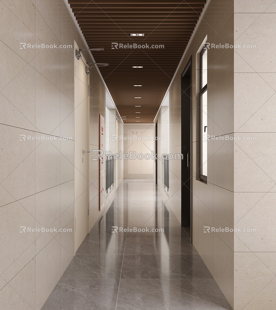 Modern public area corridor aisle 3d model