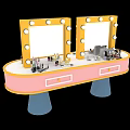 Dressing Table With Double Mirrors Bulbs Pink Countertop Drawers And Cosmetics 3d model