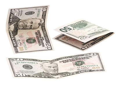 Folded US Dollar Bills 20 50 100 Denominations For Daily Use 3d model