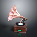 Vintage Gramophone With Brass Horn Wooden Base Turntable And Vinyl Record