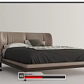 Modern Double Bed With Upholstered Headboard Gray Patterned Bedding And Wooden Frame Nightstand 3d model