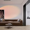 Modern Living and Dining Room Interior With Brown Sofa Coffee Table And Light Projection