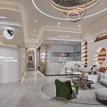 Elegant Modern Beauty Hair Salon Interior With Circular Chandeliers Comfortable Sofa And Display Shelves