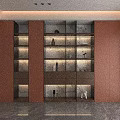Modern Luxury Bookcase With Marble Backdrop Glass Doors And Decorative Items