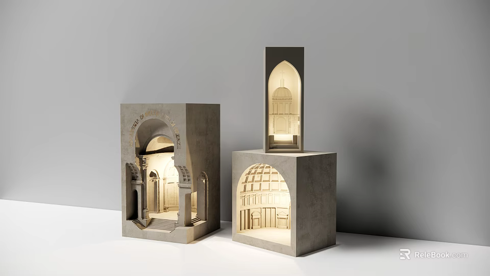 Modern Concrete Wall Lamps With Arch And Geometric Illuminated Design Features 3d model 