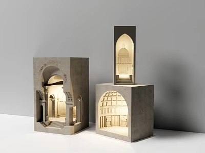 Modern Concrete Wall Lamps With Arch And Geometric Illuminated Design Features 3d model