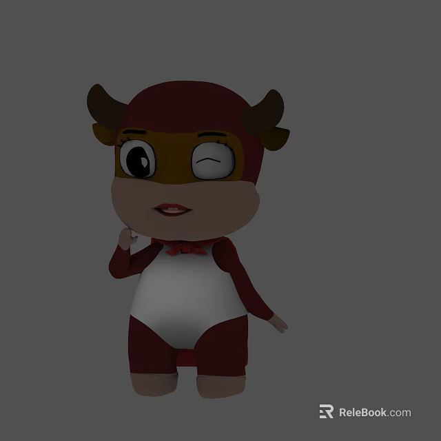 Cartoon Style Red And White Cow Sculpture With Bow Tie And Playful Expression 3d model 
