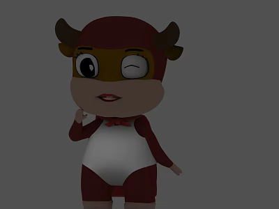Cartoon Style Red And White Cow Sculpture With Bow Tie And Playful Expression 3d model