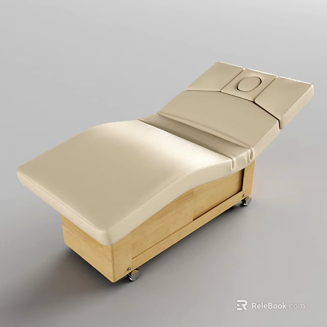 Comfortable Beige Cushioned Lounge Chair with Wooden Base and Rolling Wheels 3d model 