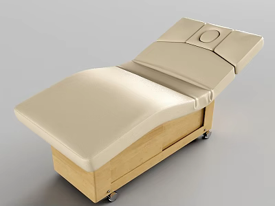 Comfortable Beige Cushioned Lounge Chair with Wooden Base and Rolling Wheels 3d model