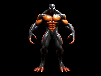 Game Movie Character Black Orange Muscular Superhero Design With Sharp Claws And Action Pose 3d model