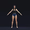 Woman In Black Tank Top Distressed Denim Shorts With Pink Sunglasses Arms Outstretched Dark Background