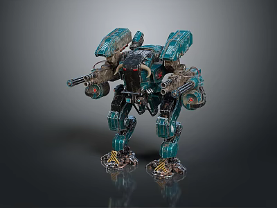 Sci Fi Robot Character With Mechanical Armor Dual Arm Guns And Metallic Texture Design 3d model