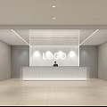 Modern Minimalist Office Front Reception Area With Stylish Linear Ceiling Lighting And Corporate Logo Wall