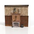 Classic Vintage Fireplace Interior With Wooden Mantel Carved Paneling And Decorations
