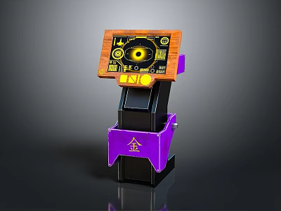 Colorful Electronic Device With Orange Display Purple Panel Golden Symbol And Black Base 3d model