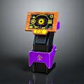 Colorful Electronic Device With Orange Display Purple Panel Golden Symbol And Black Base