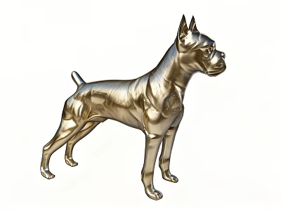 Silver Boxer Dog Sculpture Decorative Ornament Metallic Standing Pose Home Decor 3d model