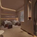 Modern Beauty Hair Salon Reception Area With Soft Lighting Curved Design And Comfortable Seats