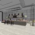 Modern Café Interior Design With Bar Counter Stools Hanging Lights And Sofa Area 3d model