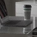 Modern Study Room Interior With White Desk Gray Chair Laptop Pendant Lamp And Window Blinds