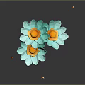 Teal Blue Flowers with Yellow Centers and Green Stems Attracting Small Bees in Bloom