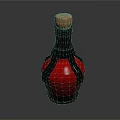 Red Glass Bottle With Cork Stopper And Black Leather Detailing
