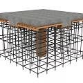 Reinforced Concrete Foundation Structure With Rebar Grid And Wooden Support Beams