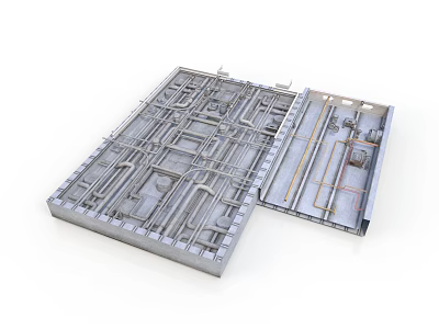 Industrial Equipment Metal Panel Structure Featuring Pipes And Wires Layout Design 3d model