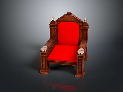 Single Traditional Dark Brown Wooden Chair With Red Upholstered Seat Back And Carved Armrests 3d model