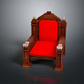 Single Traditional Dark Brown Wooden Chair With Red Upholstered Seat Back And Carved Armrests