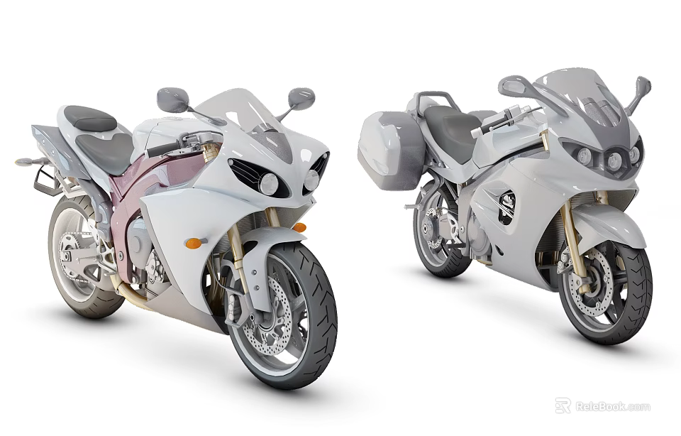 Stylish Modern Motorcycles Sport And Touring Models With Aerodynamic Design And Side Cases 3d model 