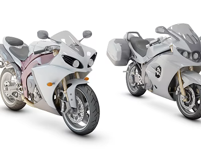 Stylish Modern Motorcycles Sport And Touring Models With Aerodynamic Design And Side Cases 3d model