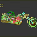 Custom Blue Cruiser Motorcycle With Brown Leather Seat And Chrome Exhaust Pipes