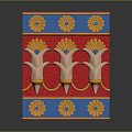 Ornamental Decorative Panel With Blue Background Red Sections And Yellow Floral Motifs