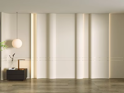 Modern Elegant Bed Background Wall With Curved Design Recessed Lighting And Nightstand 3d model