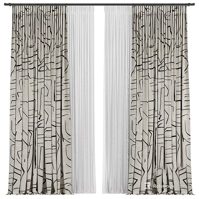 Modern Curtains With Geometric Patterns And Double Layer Design For Home Interior Decor 3d model