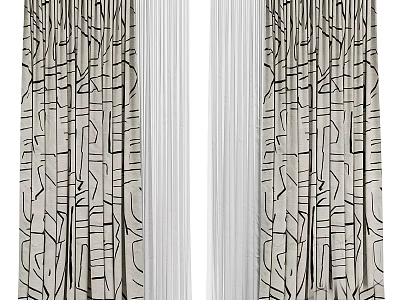 Modern Curtains With Geometric Patterns And Double Layer Design For Home Interior Decor 3d model