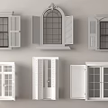 White Window And Door Designs With Shutter Details And Various Styles 3d model