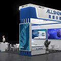 ALLSHENG Modern Blue White Exhibition Booth with DNA Structure Cell Display Reception Desk Chairs and Plants