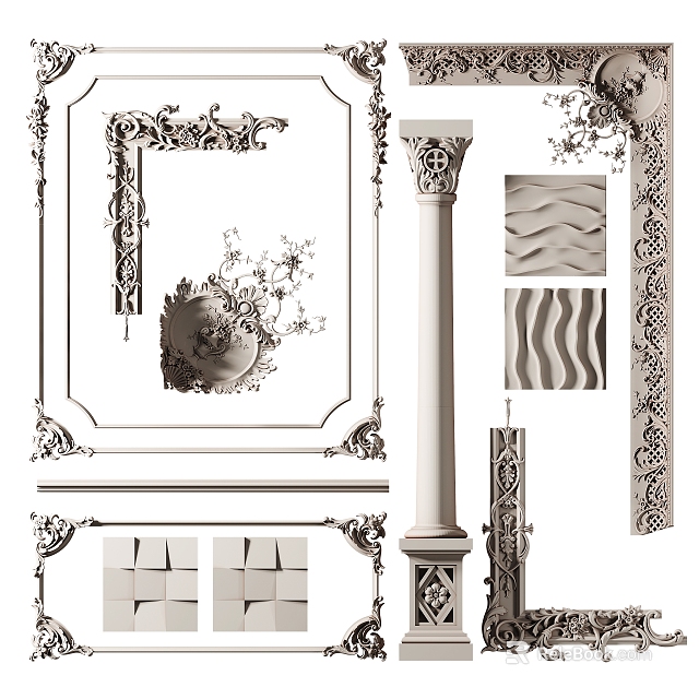 Intricate Carvings On Frames Columns And Decorative Patterns For Classic Interior Design Elements 3d model 
